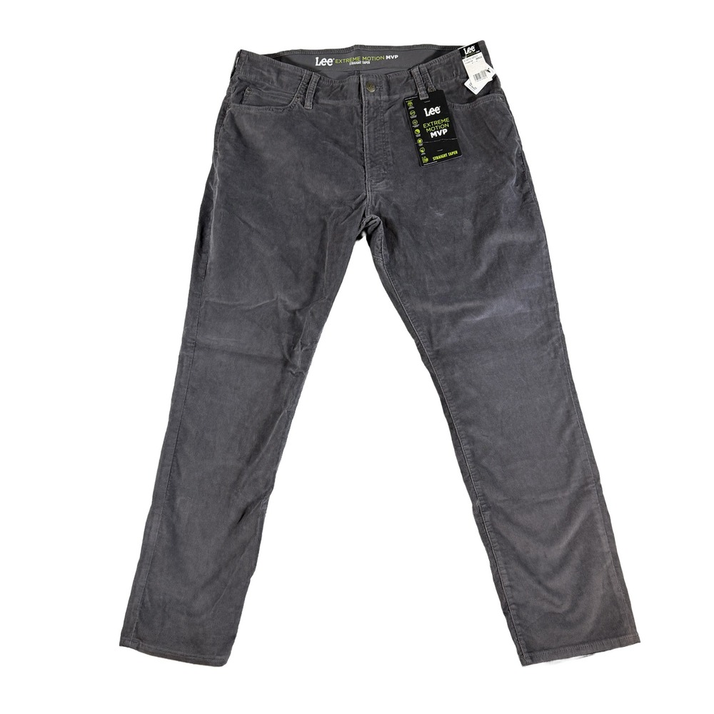 Lee Men Extreme Motion MVP Straight Taper Corduroy Pants Static‎ Grey 40x32